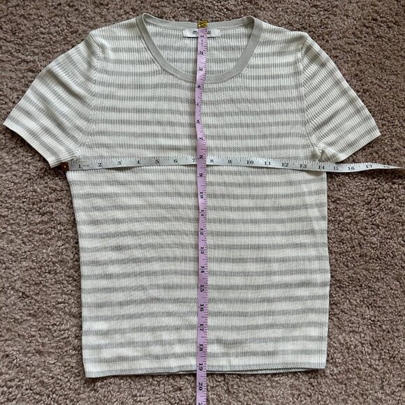 Madewell Monument White Gray Striped Micro-Rib Sweater Tee Size XXS - Picture 9 of 10
